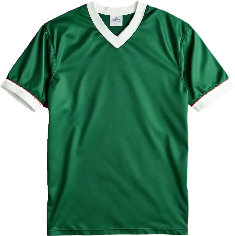 The mai FC home shirt: deep green with a white V-neck, mai across the chest